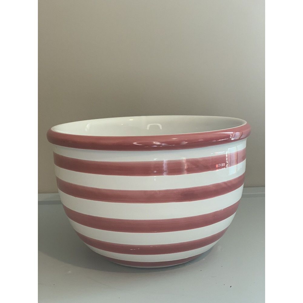 Pier 1 Serving Bowl Hand Painted Made in Italy Red & White Stripe